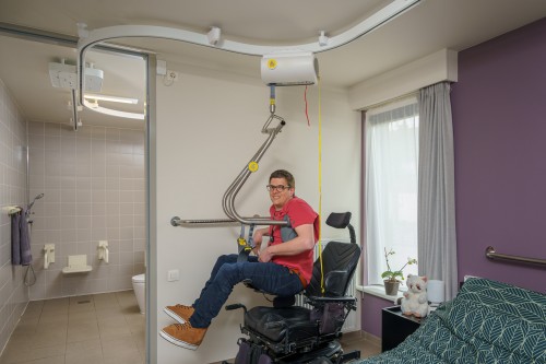 Ceiling hoist - with motor fixed on the rail ; Ceiling track rails ; Handi-Move Body Support® - Handi-Move Patient lift hoist