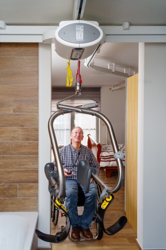 Ceiling lift - independent use ; Ceiling track rails ; Handi-Move Body Support® - Handi-Move Patient lift hoist